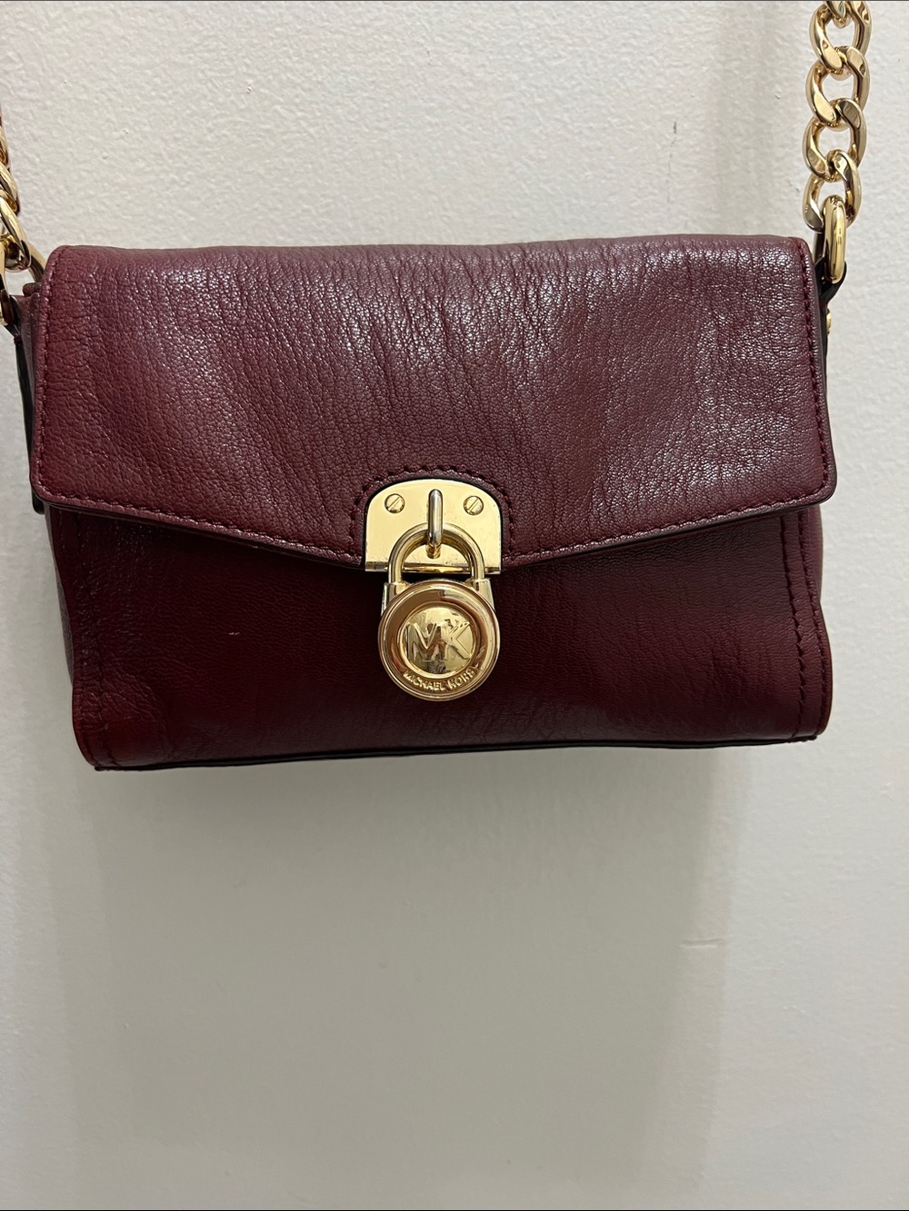 Michael Kors Maroon Leather Crossbody with Gold Chain